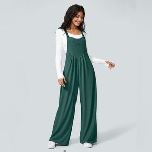 HALARA Forest Green Waffle Knit Overall Jumper Wide Leg Jumpsuit Women’s S